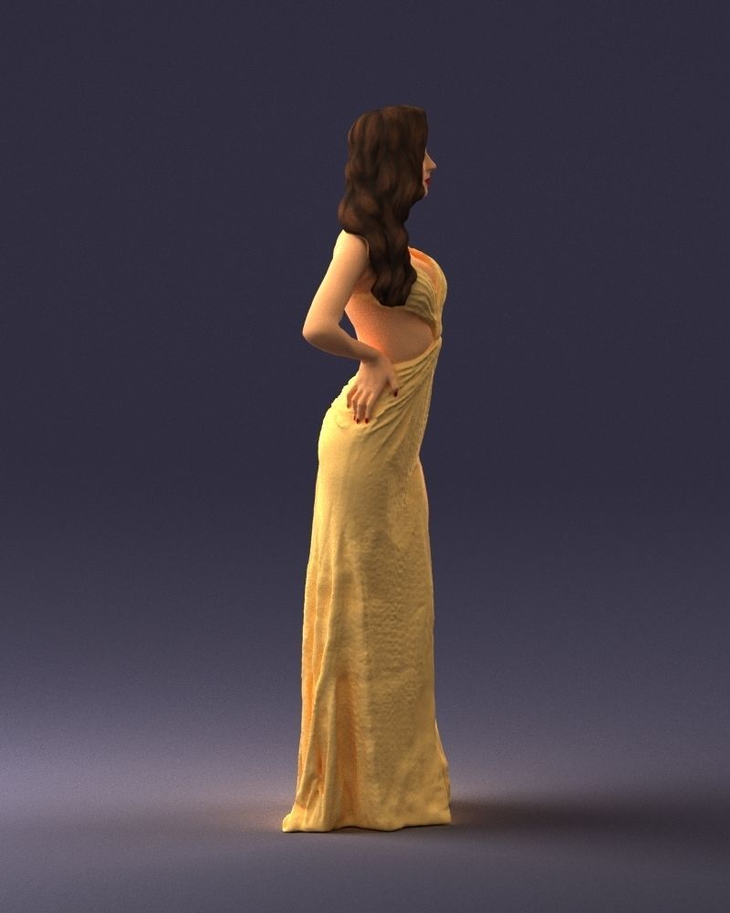 Brown-haired girl in yellow dress 0311 3D Print Ready 3D print model_12