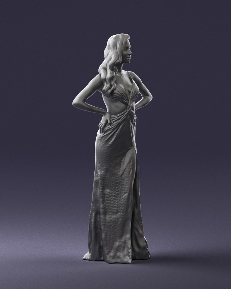 Brown-haired girl in yellow dress 0311 3D Print Ready 3D print model_10