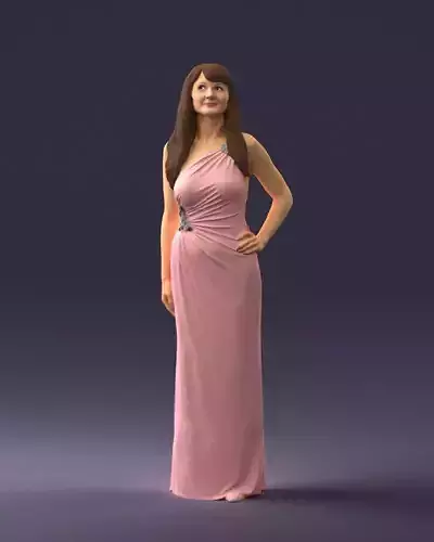 Brunette in a pink evening dress 0228 3D Print Ready