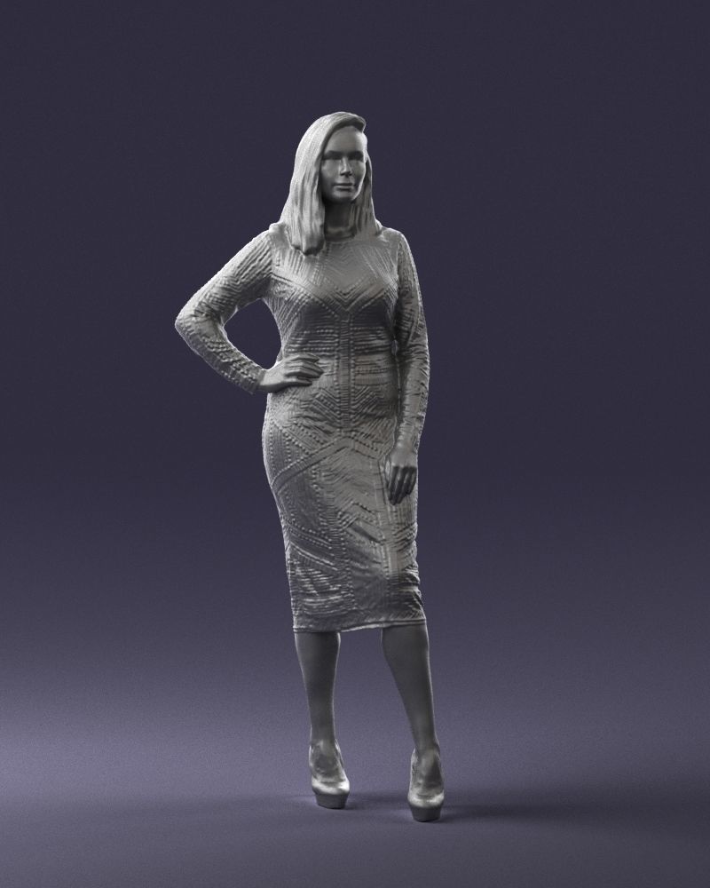 Brunette woman in a multicolored dress 0308 3D model_4