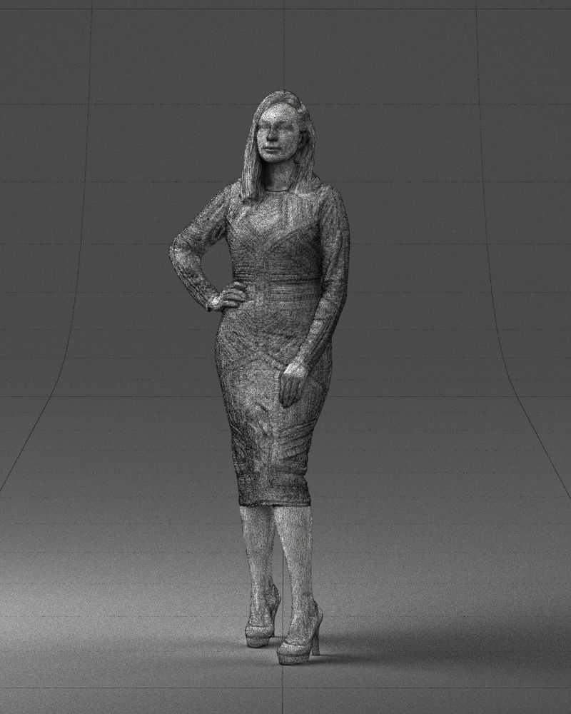 Brunette woman in a multicolored dress 0308 3D model_32