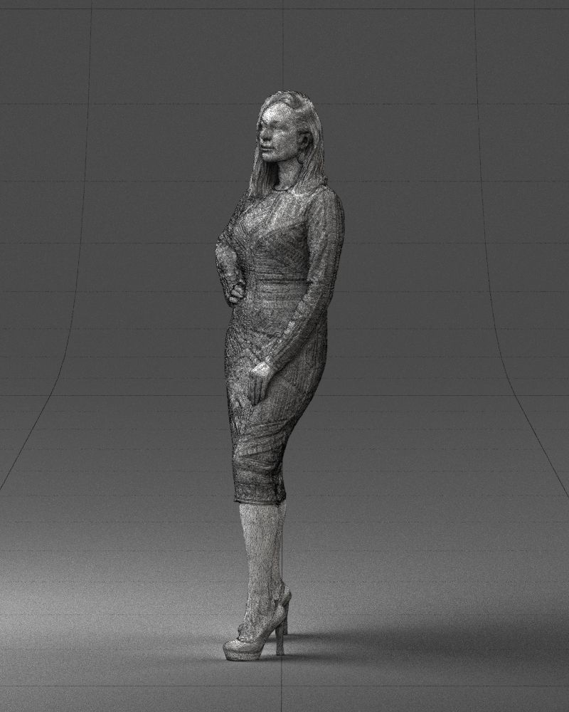 Brunette woman in a multicolored dress 0308 3D model_29