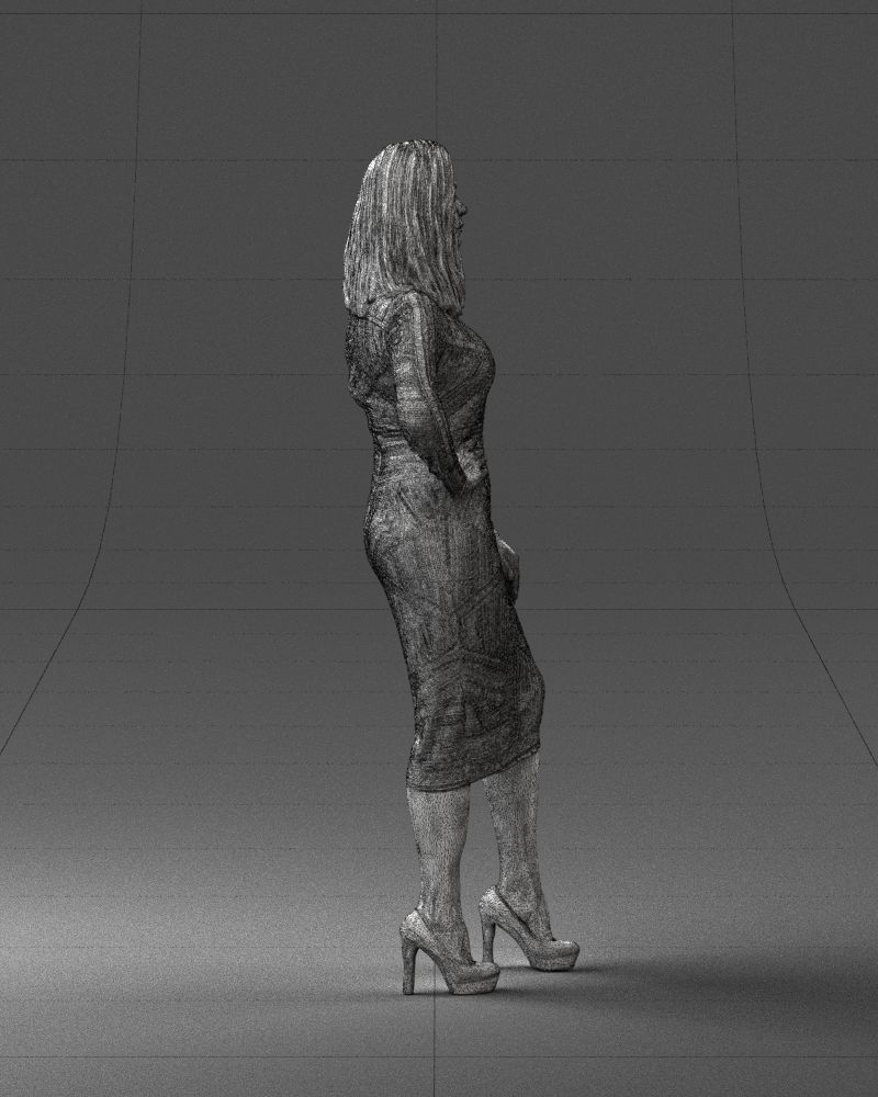 Brunette woman in a multicolored dress 0308 3D model_14