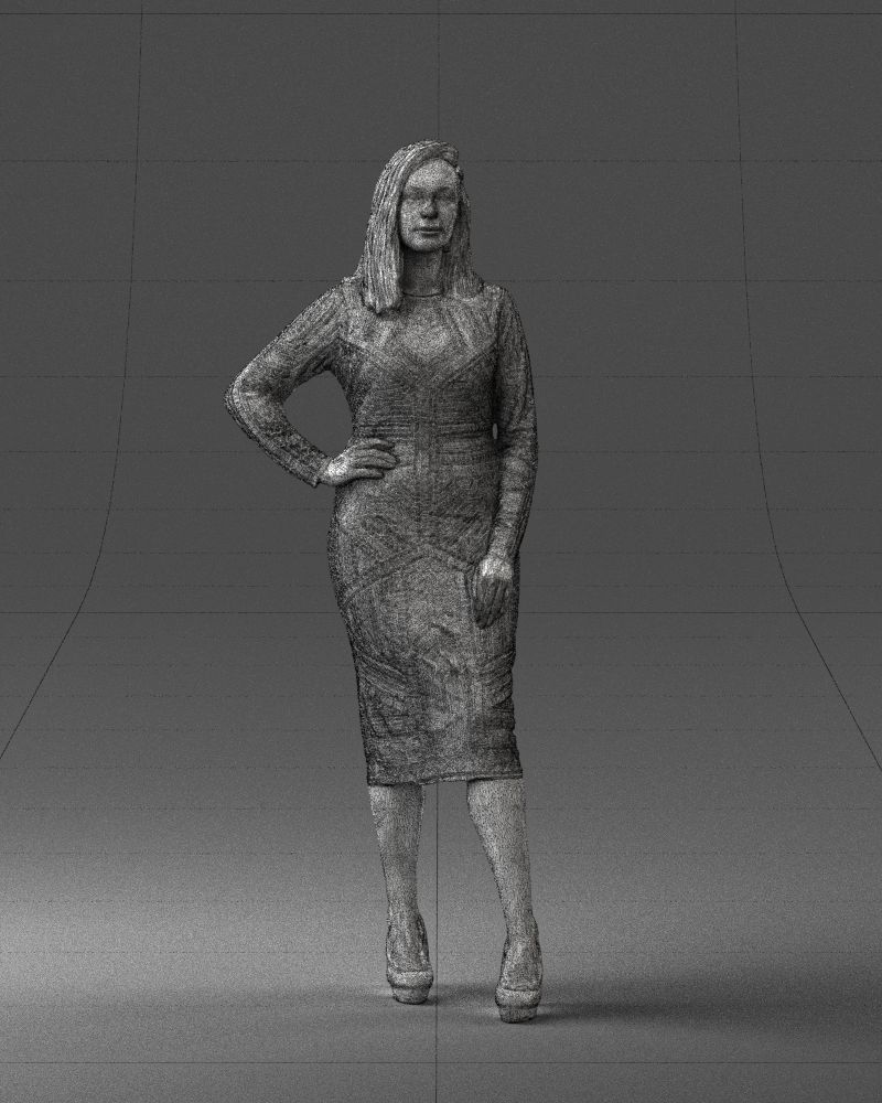 Brunette woman in a multicolored dress 0308 3D model_2