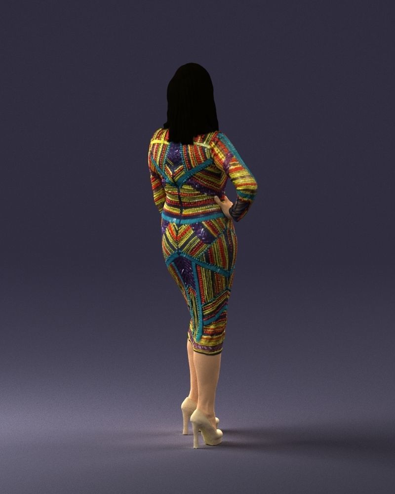 Brunette woman in a multicolored dress 0308 3D model_15