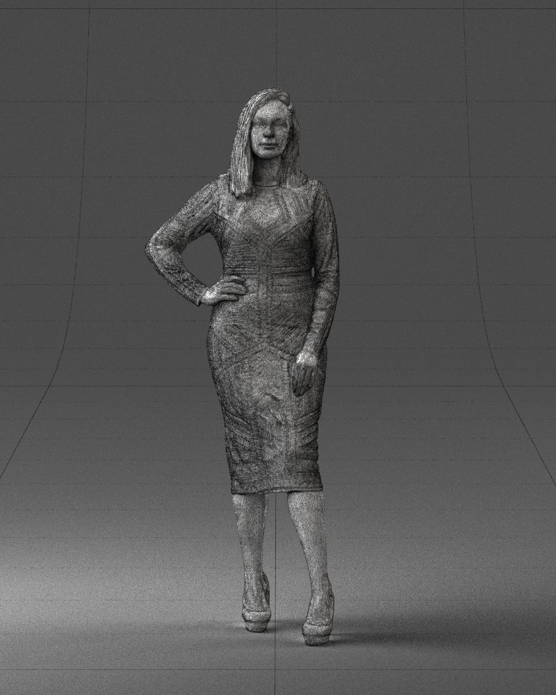 Brunette woman in a multicolored dress 0308 3D model_35