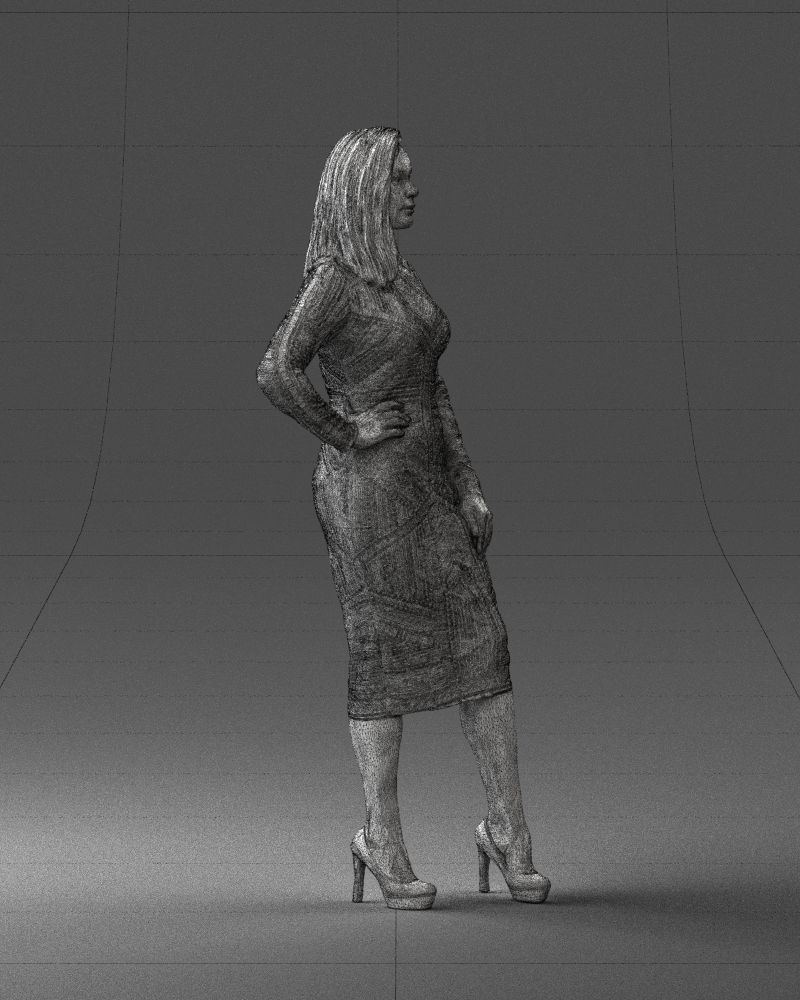 Brunette woman in a multicolored dress 0308 3D model_11