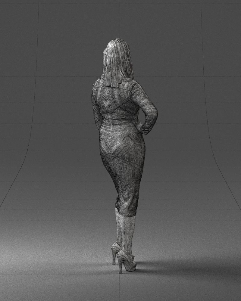 Brunette woman in a multicolored dress 0308 3D model_17