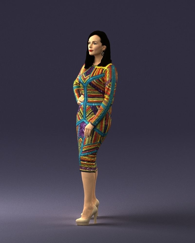 Brunette woman in a multicolored dress 0308 3D model_27