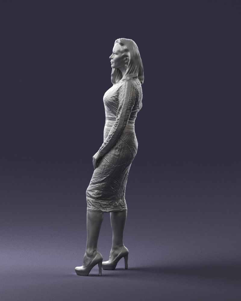 Brunette woman in a multicolored dress 0308 3D model_25