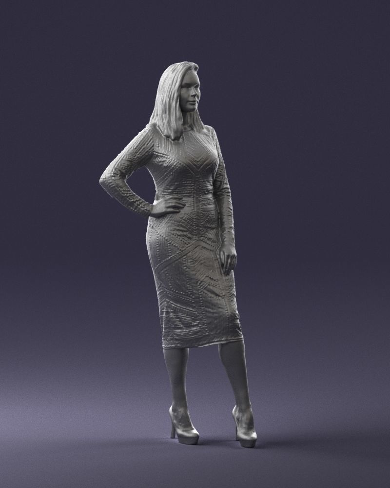 Brunette woman in a multicolored dress 0308 3D model_7