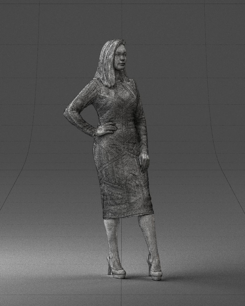 Brunette woman in a multicolored dress 0308 3D model_8