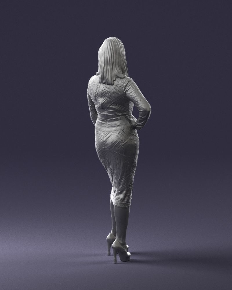 Brunette woman in a multicolored dress 0308 3D model_16