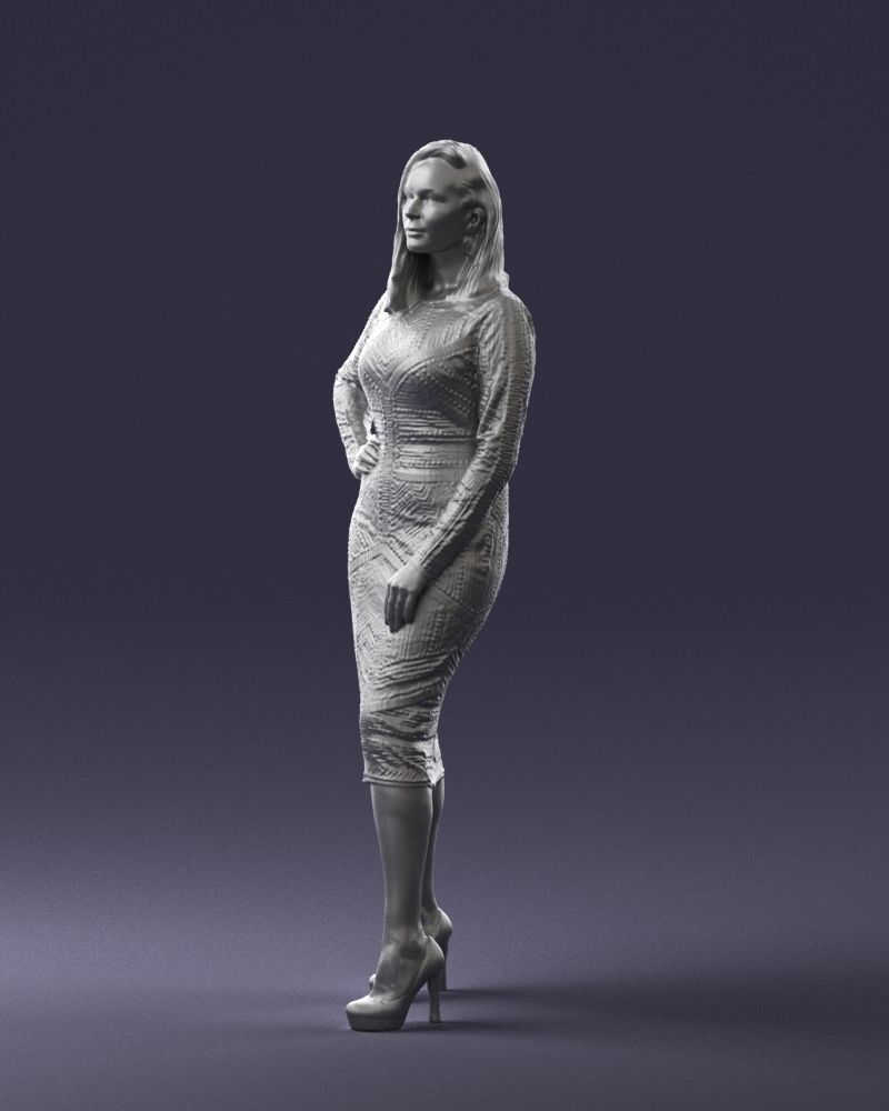 Brunette woman in a multicolored dress 0308 3D model_28