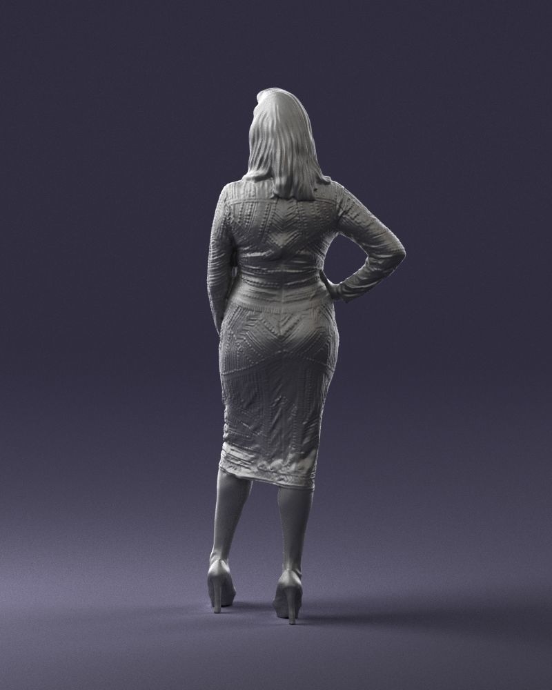 Brunette woman in a multicolored dress 0308 3D model_19