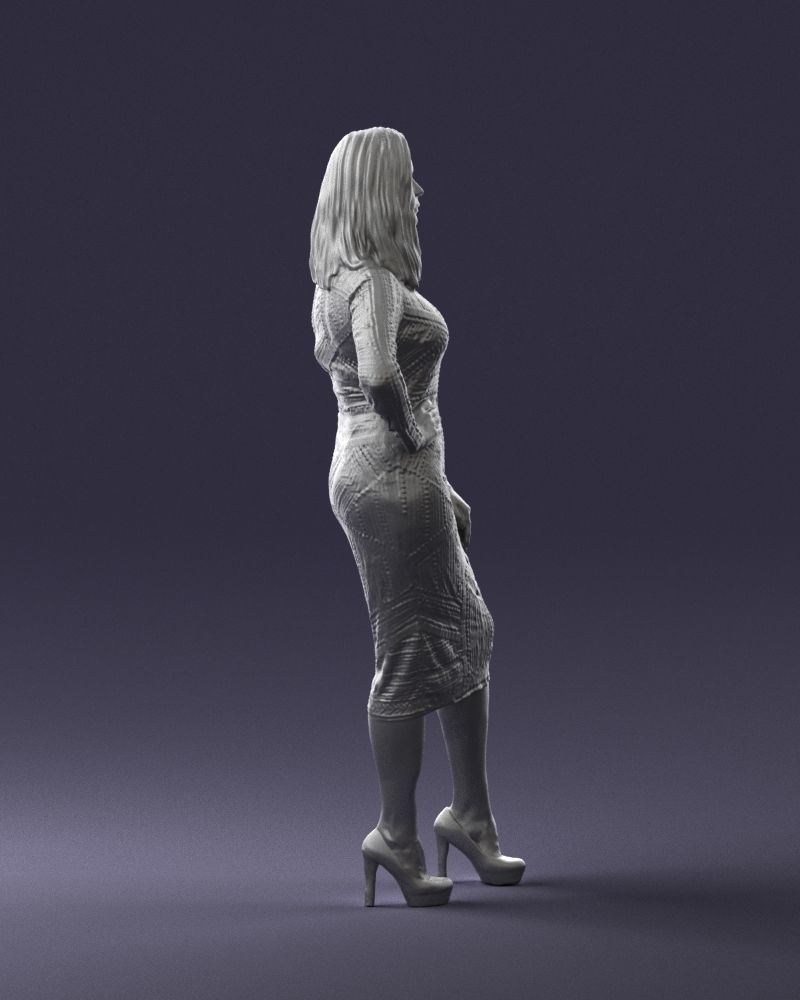 Brunette woman in a multicolored dress 0308 3D model_13