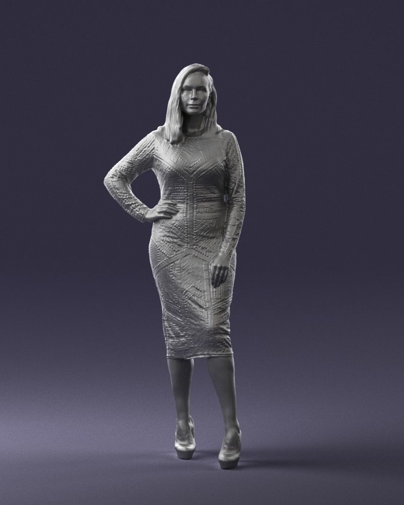 Brunette woman in a multicolored dress 0308 3D model_34