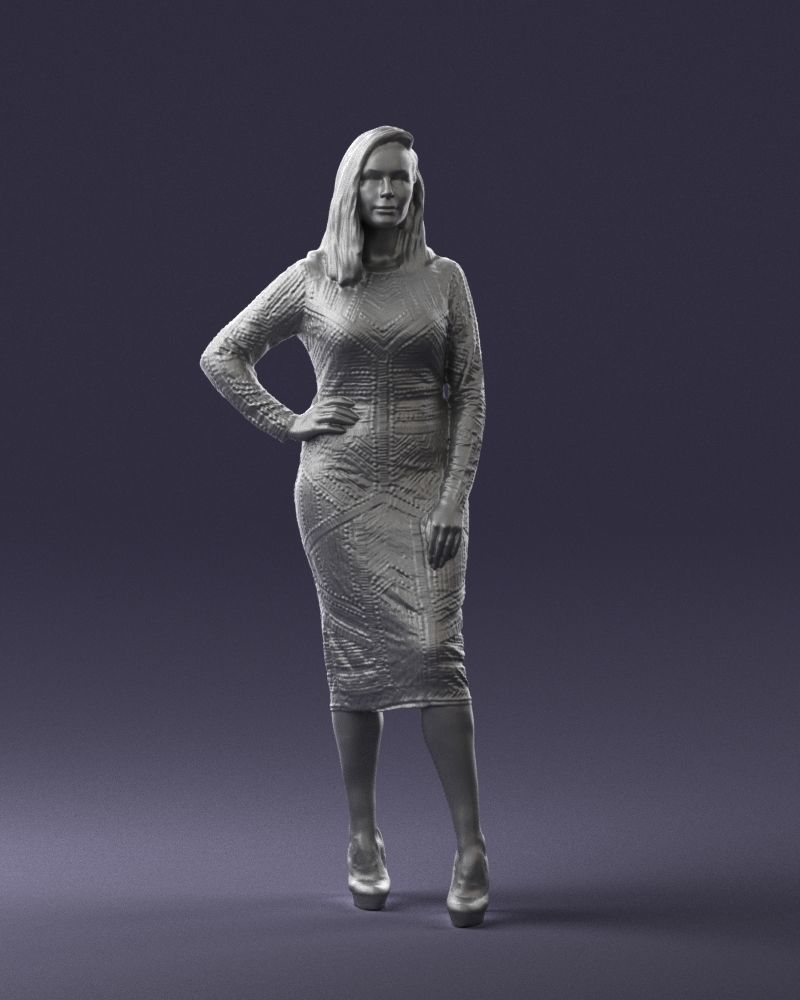 Brunette woman in a multicolored dress 0308 3D model_37