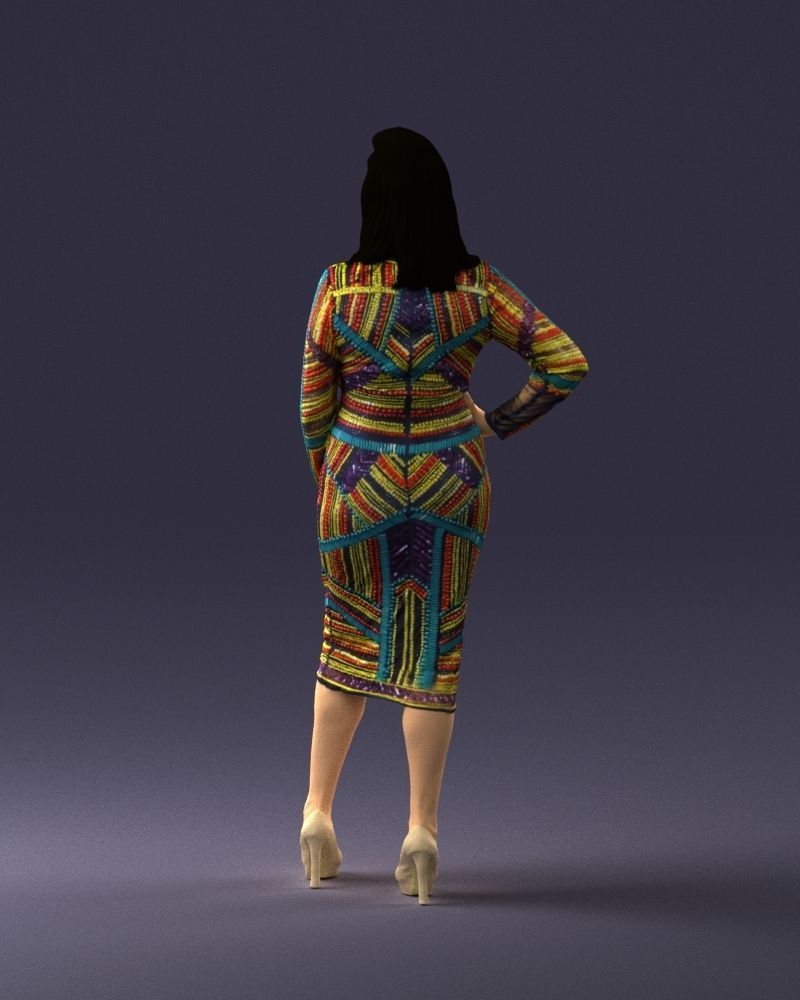 Brunette woman in a multicolored dress 0308 3D model_18