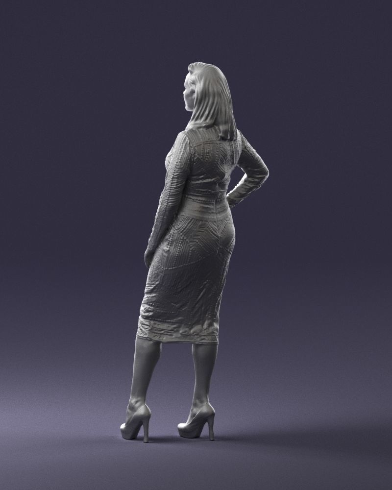 Brunette woman in a multicolored dress 0308 3D model_22