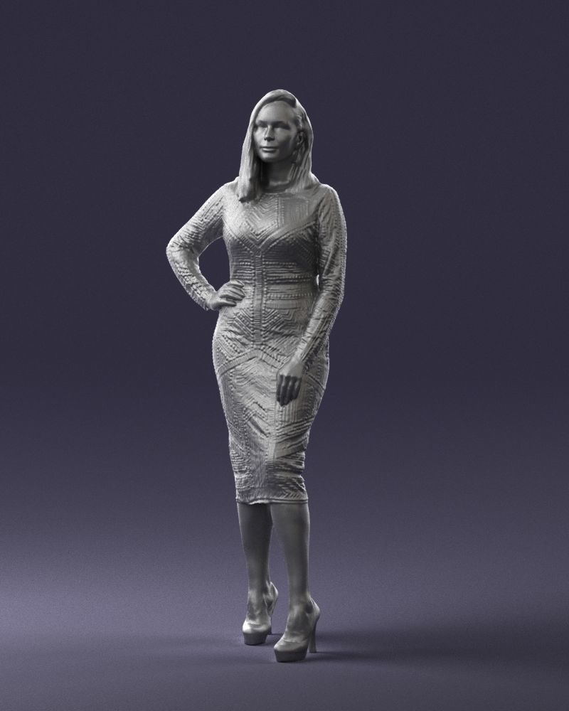 Brunette woman in a multicolored dress 0308 3D model_31