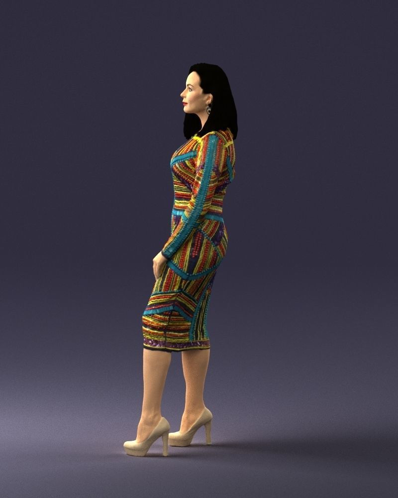 Brunette woman in a multicolored dress 0308 3D model_24