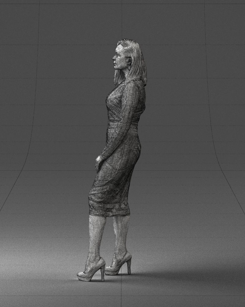 Brunette woman in a multicolored dress 0308 3D model_26