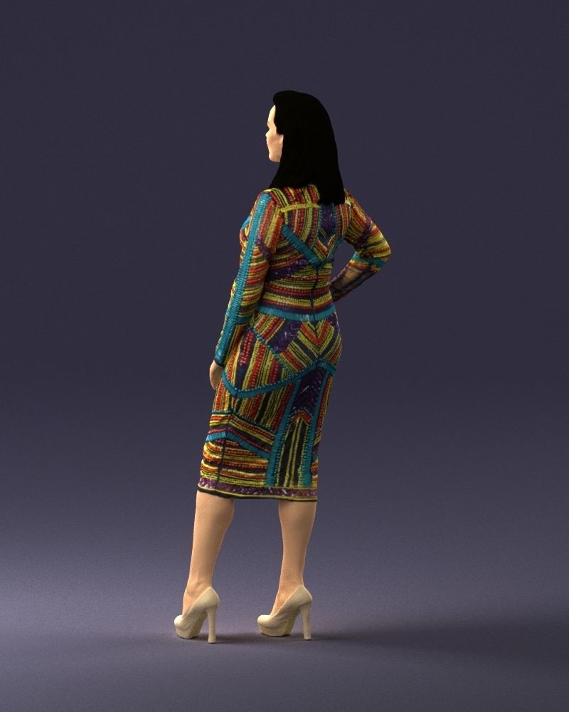 Brunette woman in a multicolored dress 0308 3D model_21