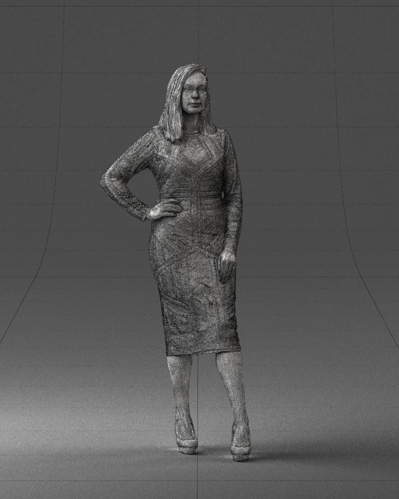 Brunette woman in a multicolored dress 0308 3D model_5