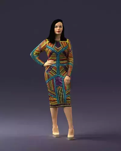 Brunette woman in a multicolored dress 0308 3D Print Ready