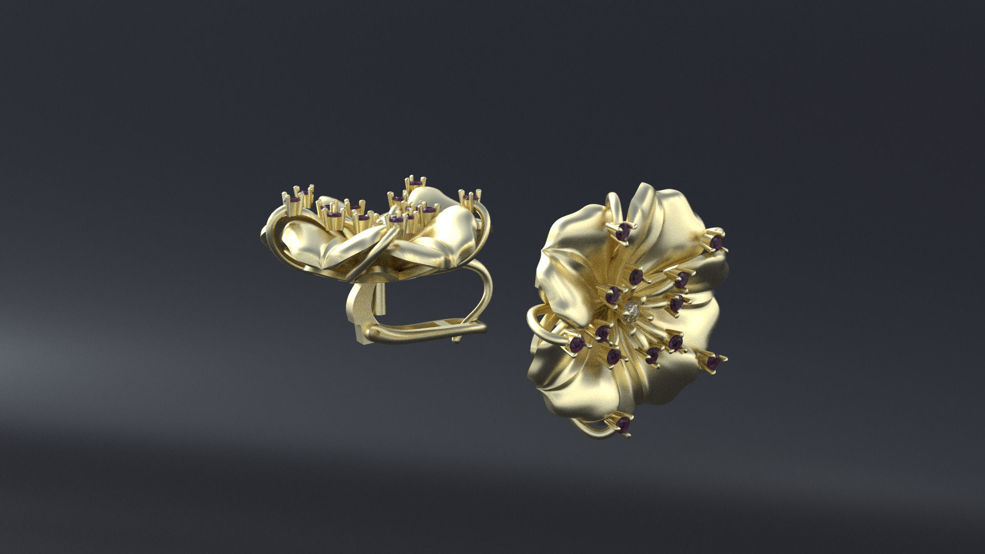 Designer earring with transform-flower for cnc or 3D print model_10