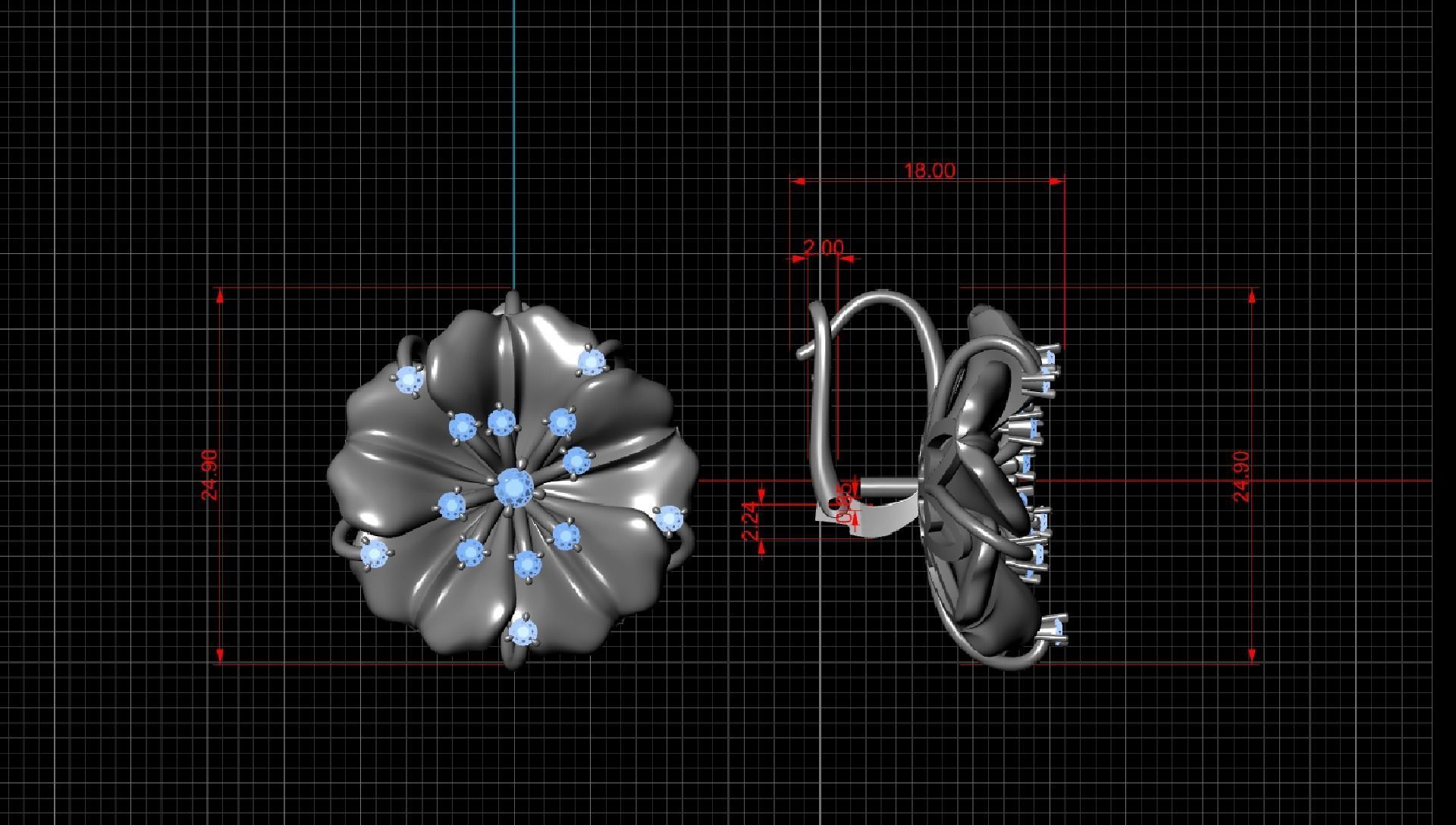 Designer earring with transform-flower for cnc or 3D print model_14