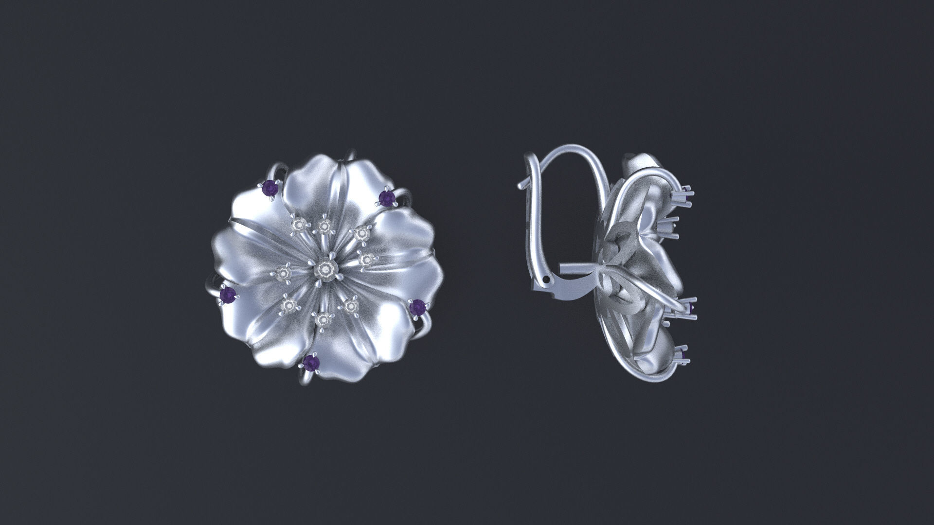 Designer earring with transform-flower for cnc or 3D print model_12