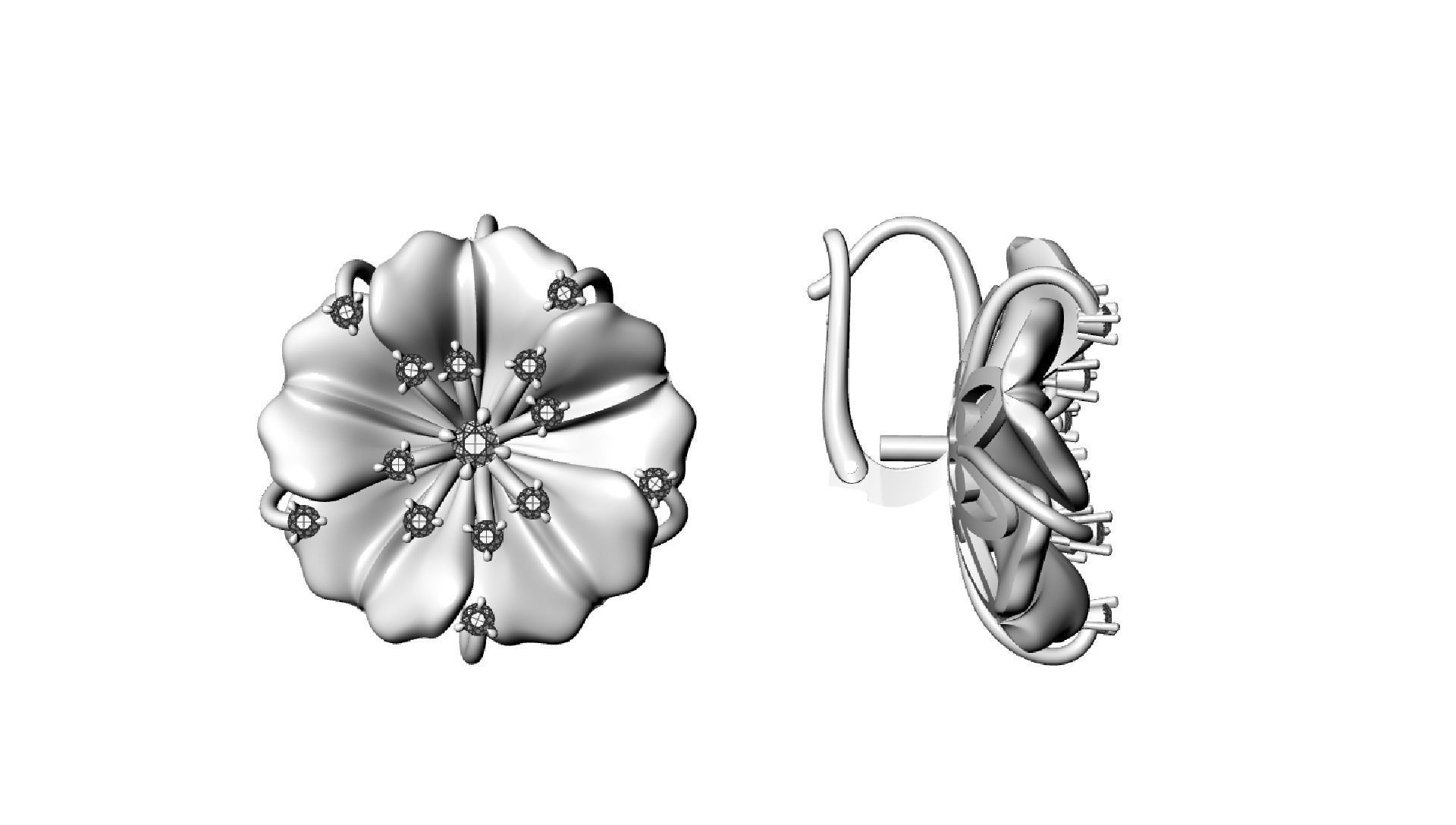 Designer earring with transform-flower for cnc or 3D print model_3