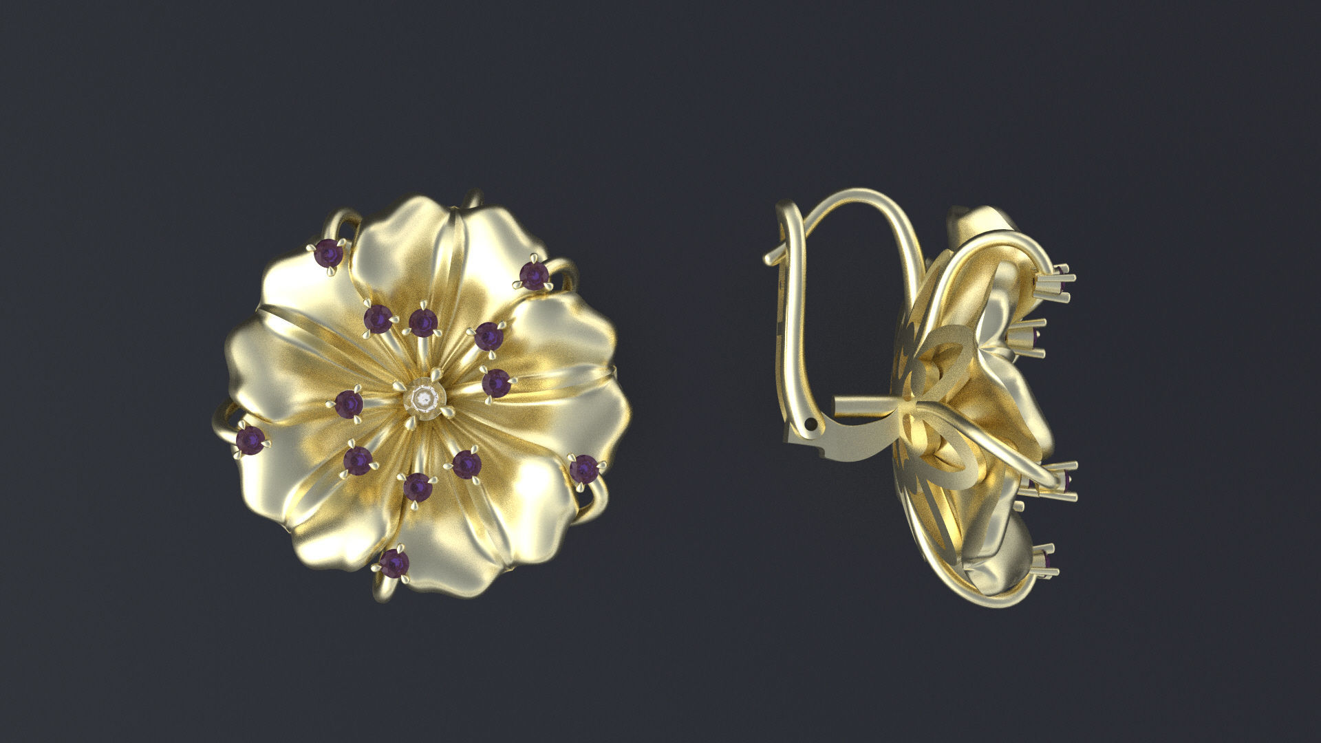 Designer earring with transform-flower for cnc or 3D print model_8