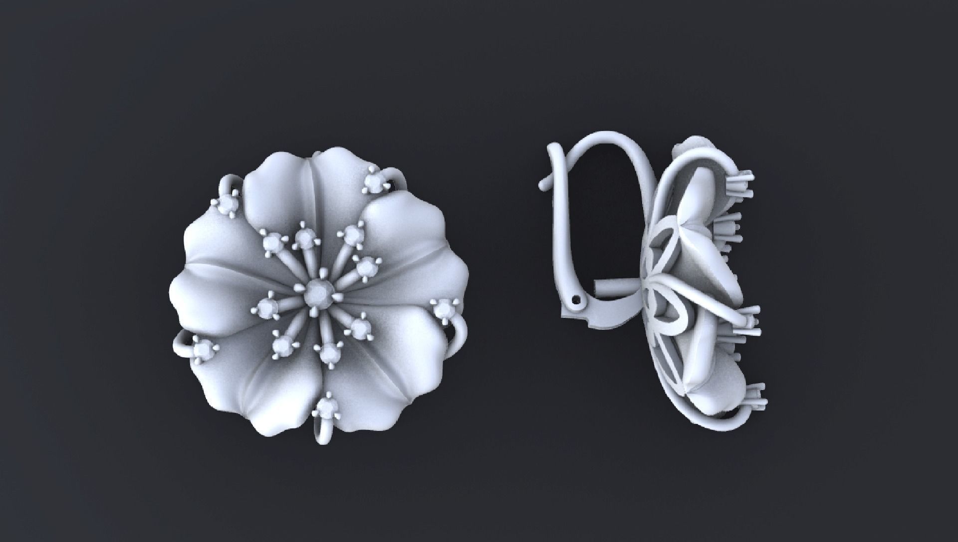 Designer earring with transform-flower for cnc or 3D print model_2