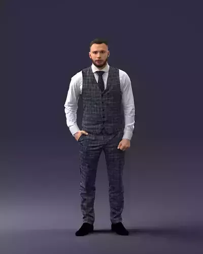 000148 Man in Elegant Checkered Suit 0709 3D model