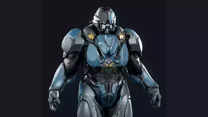 Sci-Fi Heavy Armored Soldier Character with PBR materials Low-poly 3D model