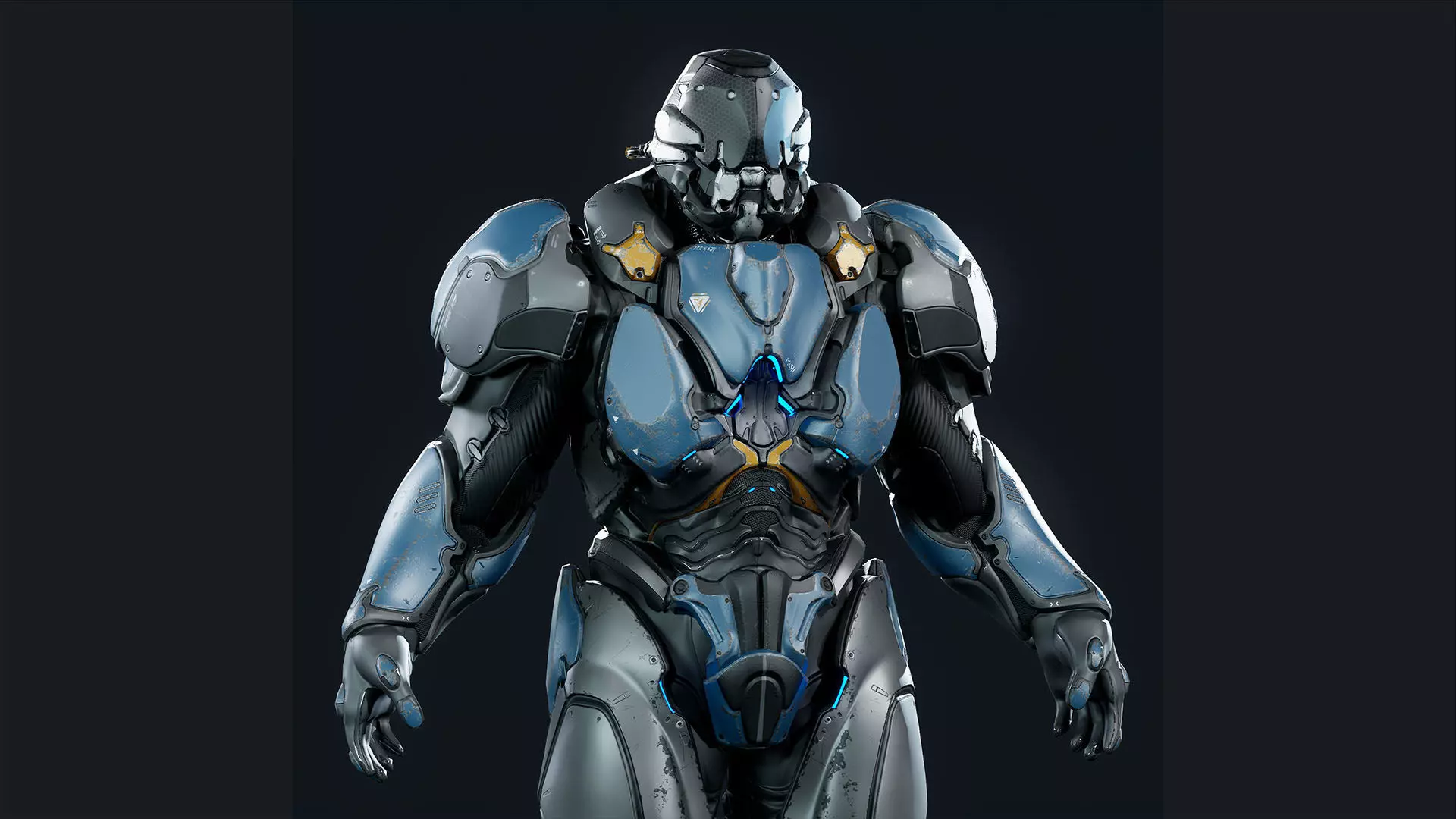 Sci-Fi Heavy Armored Soldier Character with PBR materials Low-poly 3D model_0