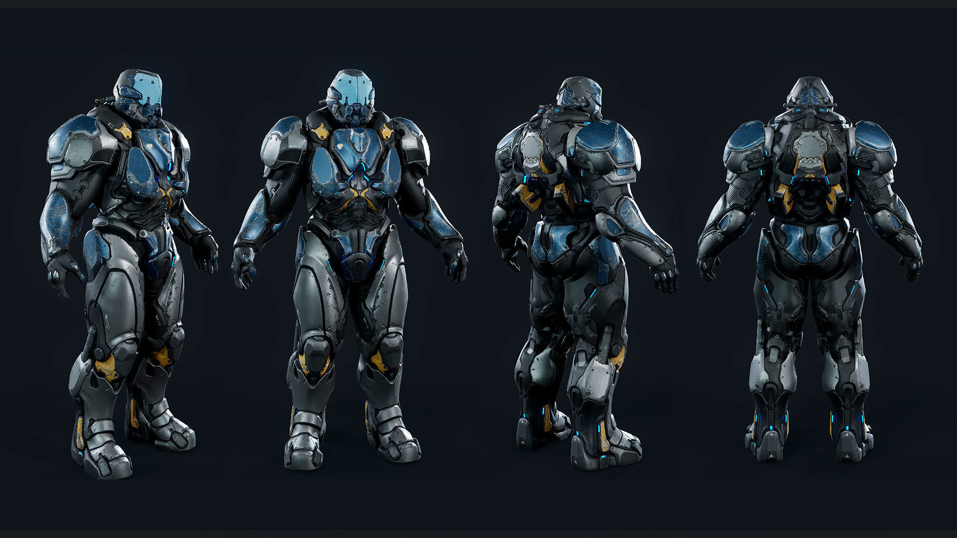 Sci-Fi Heavy Armored Soldier Character with PBR materials Low-poly 3D model_9