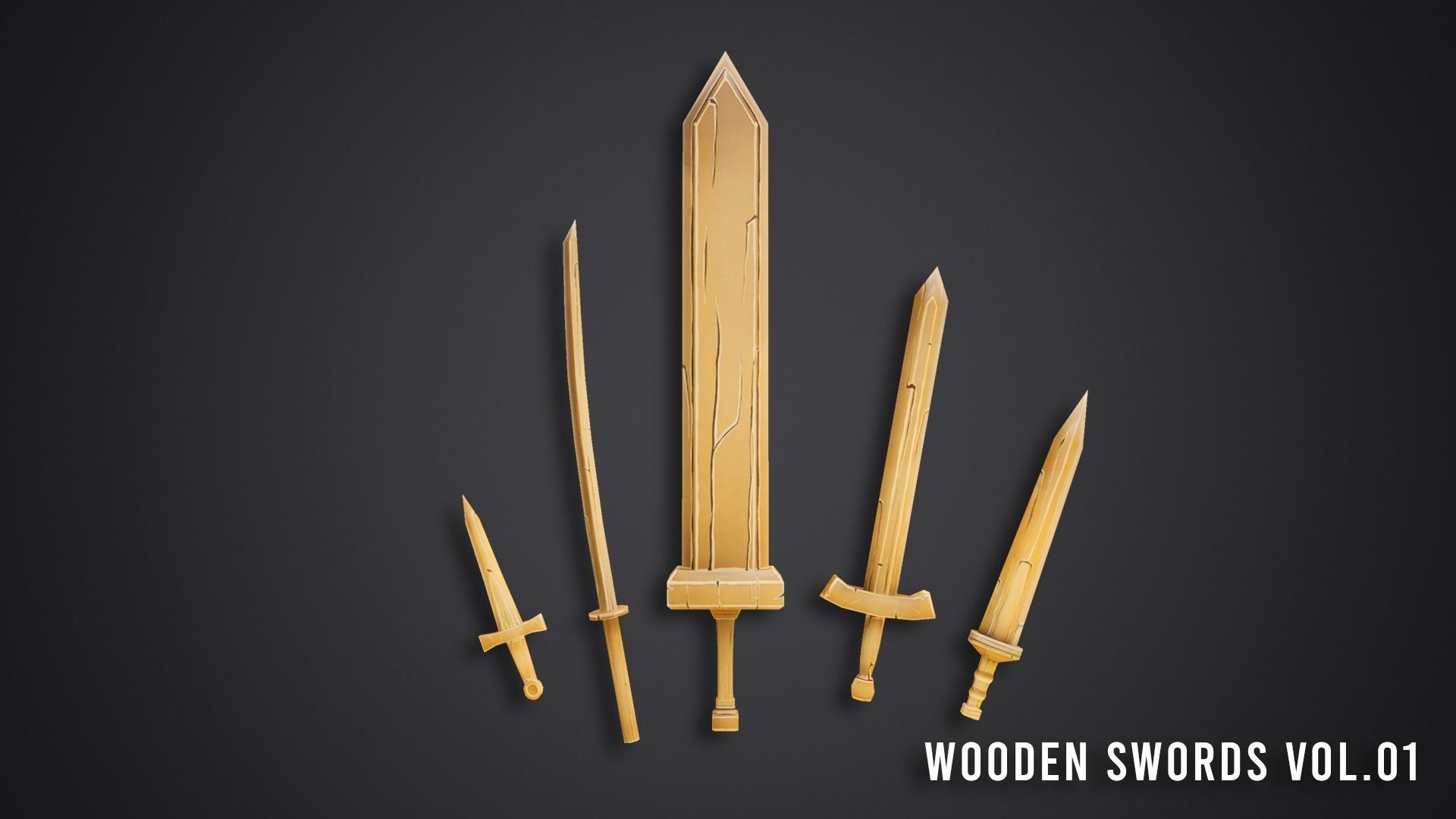Stylized Wooden Swords Vol 01 Free low-poly 3D model_1