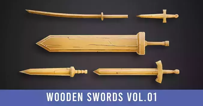 Stylized Wooden Swords Vol 01 Free low-poly 3D model