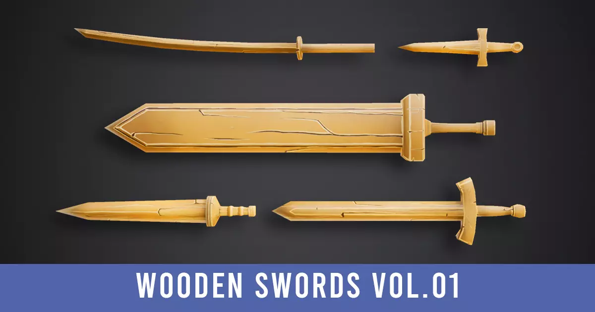 Stylized Wooden Swords Vol 01 Free low-poly 3D model_0
