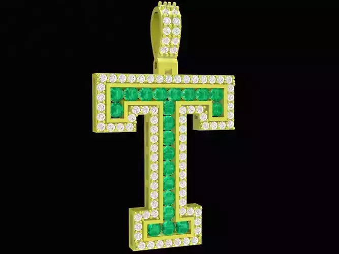 luxury diamond letter T pendant 4167 3D print model