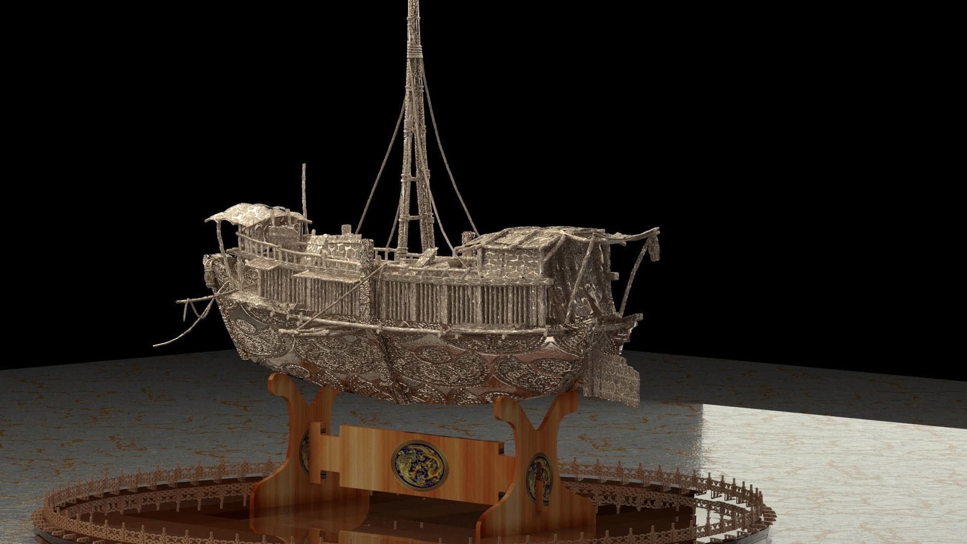 Chinese junk boat 3D model_1