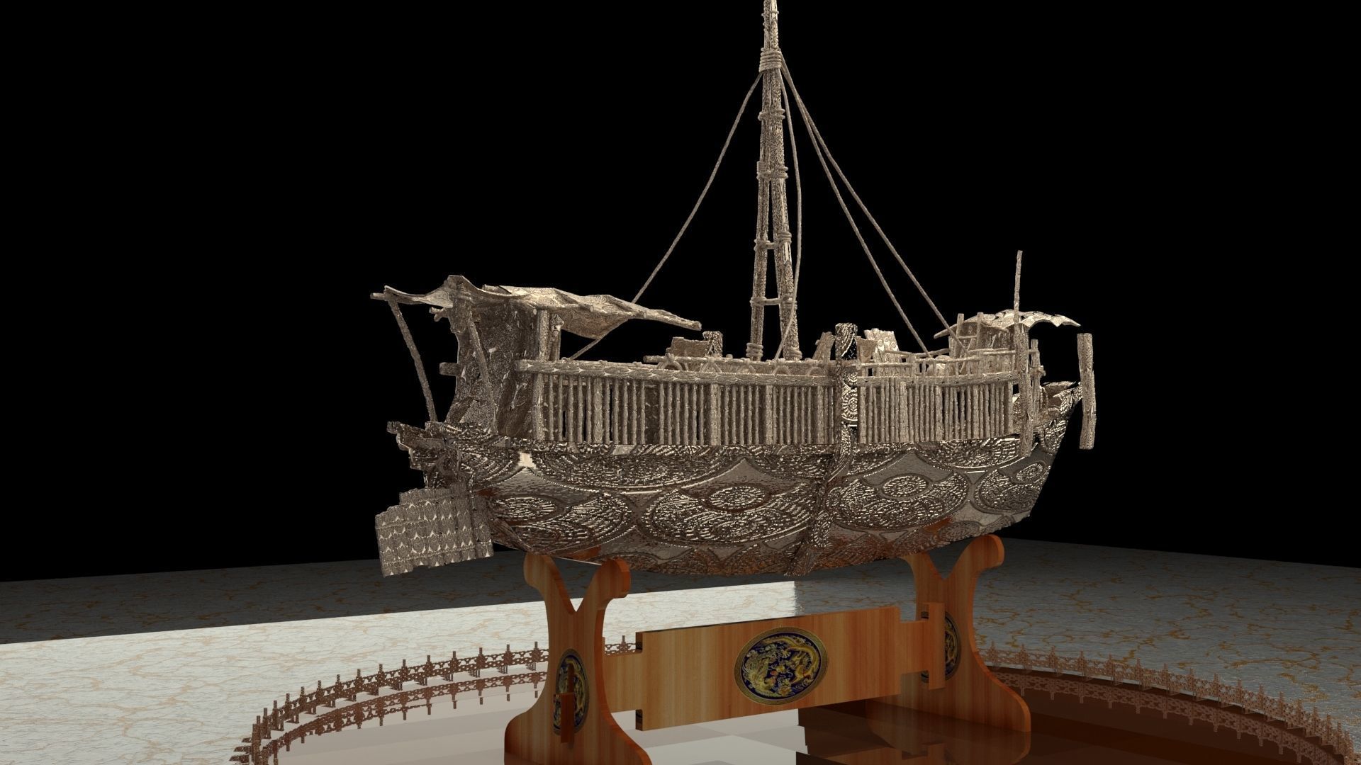 Chinese junk boat 3D model_3