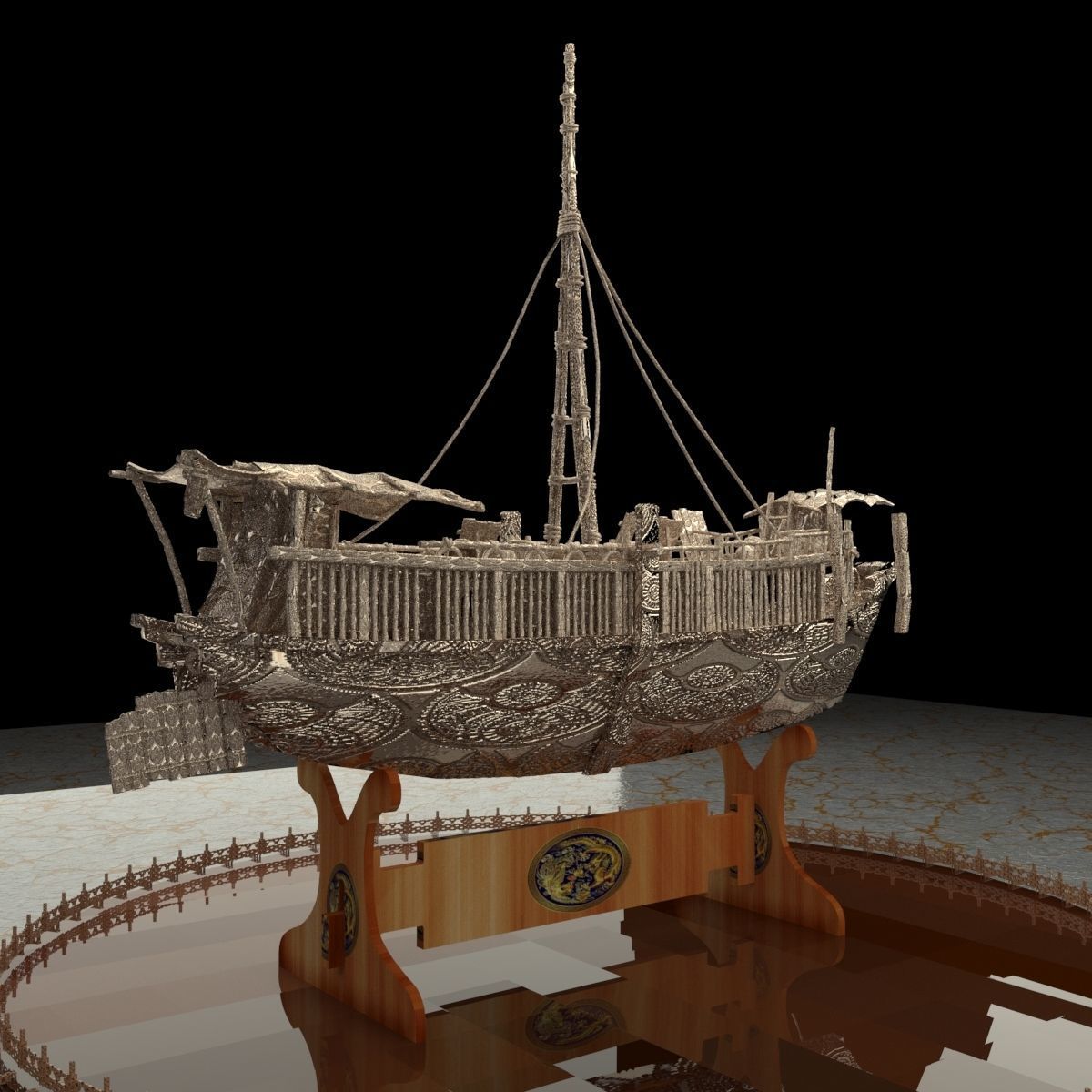 Chinese junk boat 3D model_6
