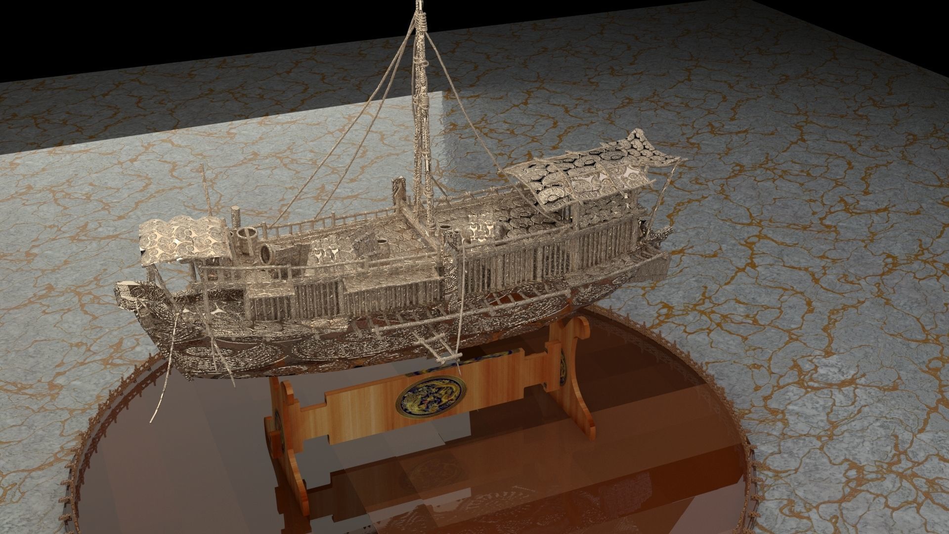 Chinese junk boat 3D model_2