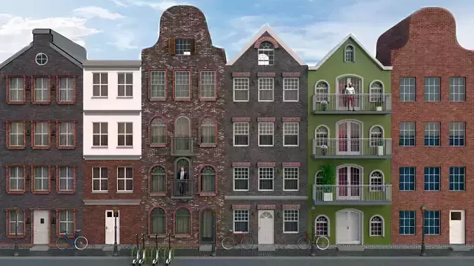 AMSTERDAM HOUSES  Low-poly 3D model