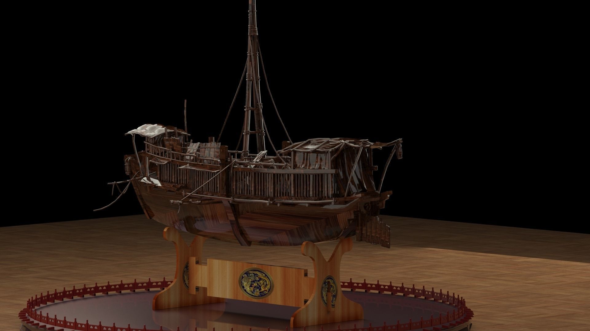 Chinese junk boat 3D model_1